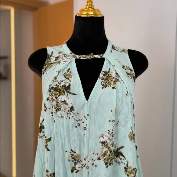 Free People Floral Flowy Tank Dress in Mint | Meadow Muse - Picture 2 of 4